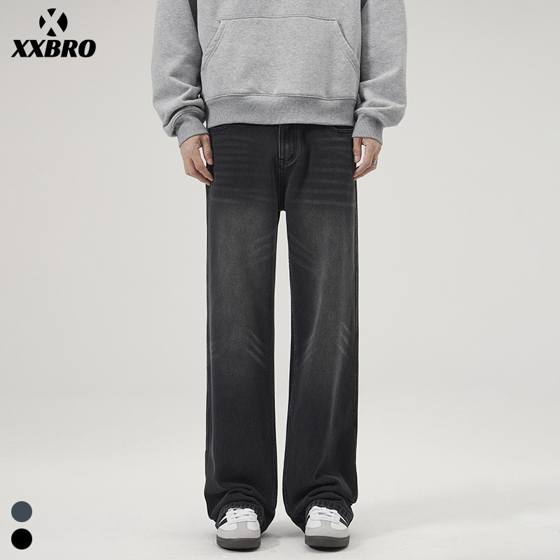 Muxi Clothing # American Retro Fashion Brand High Street Black Jeans for Men, Slim Fit, Versatile, Loose Flared Long Pants.