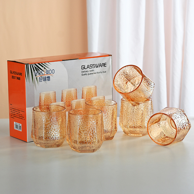 Vidrio de diamante creativo taza hexagonal resistente a altas temperaturas Barra del hogar taza de jugo personalizado vidrio de vino extranjero logotipo impreso pequeño regalo