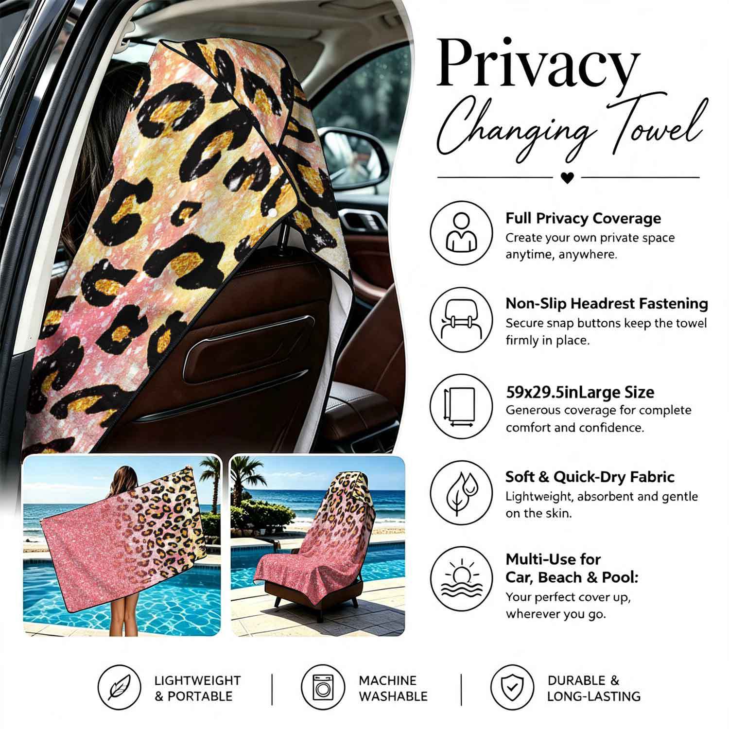 Printed bath towel and car seat cover 2-in-1, ultra-fine fiber outdoor beach and car dual-use universal seat cushion