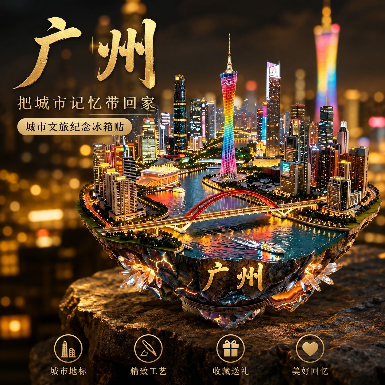 网红爆款广州家居地标金属冰箱贴旅游景点纪念品伴手礼装饰门
