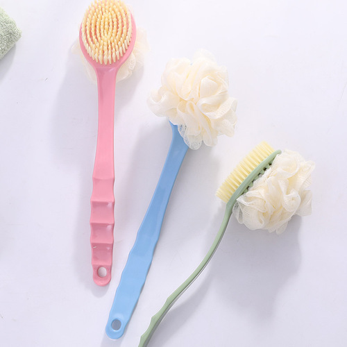 Back scrubbing bath brush with soft long handle, back scrubbing shower loofah for bathing back