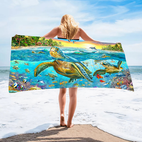 Custom LOGO Digital Printing Cross-border Ultra-fine Fiber Beach Towel Quick-drying Double-sided Fleece Class A Large Bath Towel Plus Towel