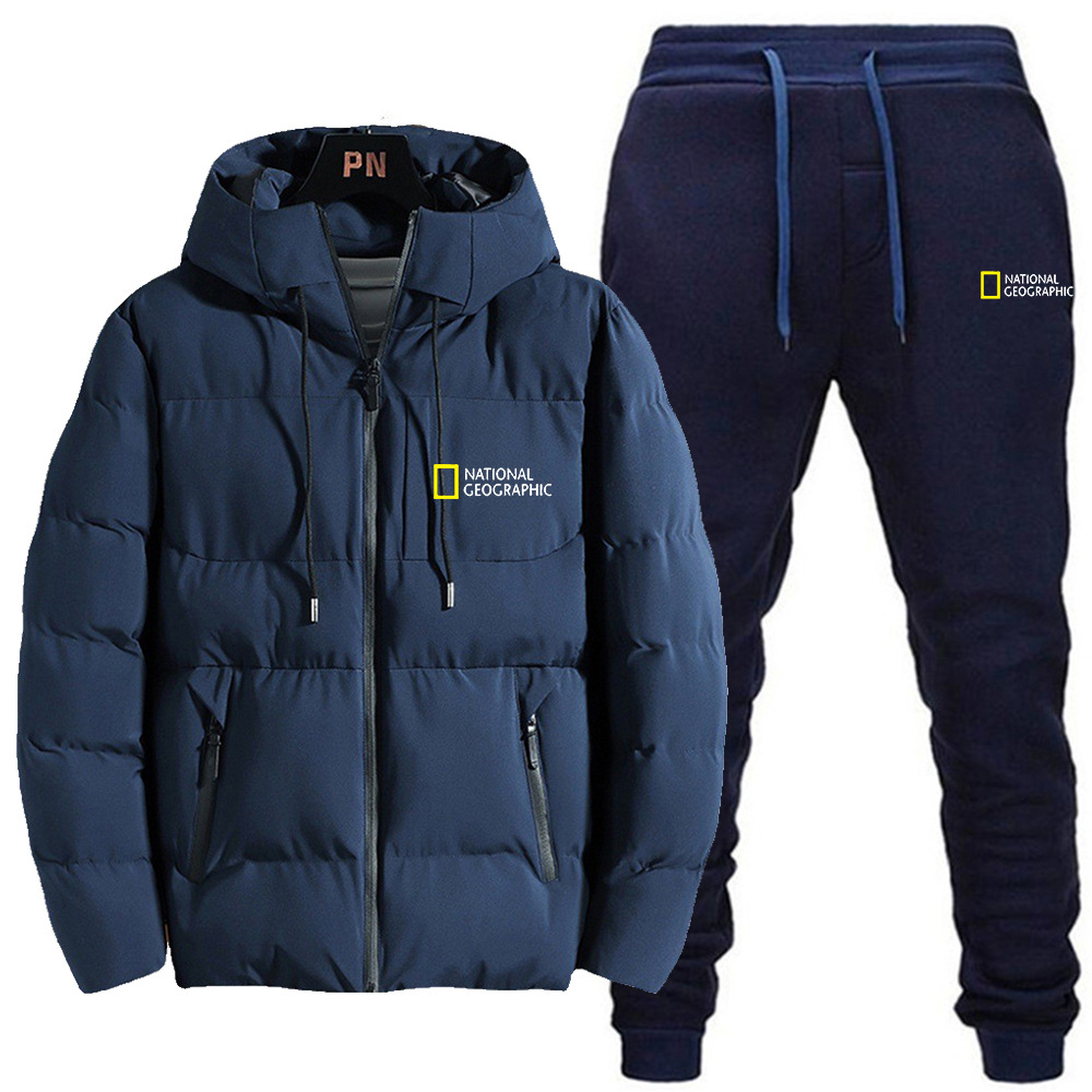 Set mit Kapuzenjacke und langer Hose für dicke, warme Baumwollkleidung für den Winter für Herren, neue Sport- und Freizeitkleidung_voghion.com