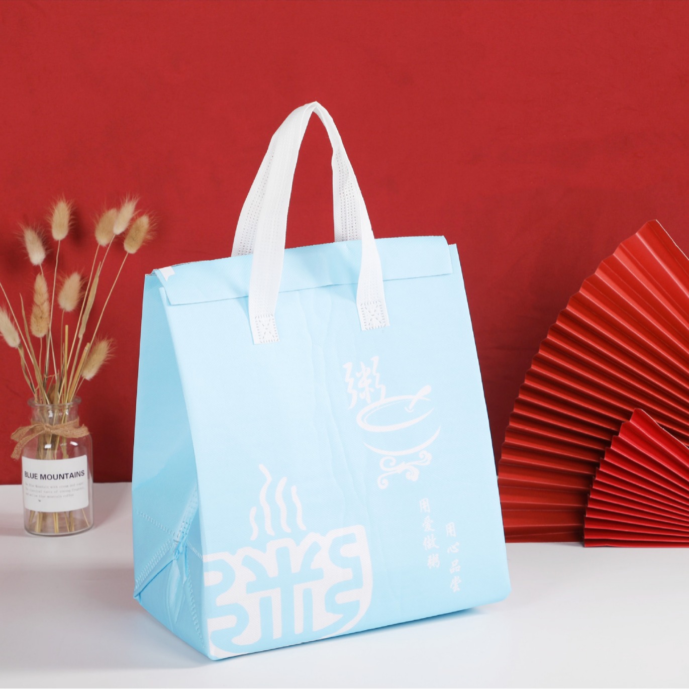 无纺布铝膜保温外卖袋手提袋加印糖果色保温袋打包封口袋防水防油