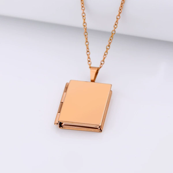 Square glossy golden necklace, 19mm, pink gold