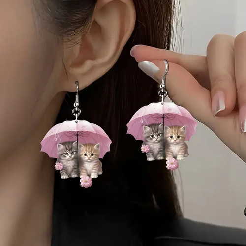 Cute Umbrella Cat Acrylic Earrings — Romantic Cat Earrings Perfect for Gift-Giving This Year