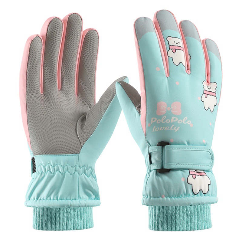 Cross-Border Winter Children's Ski Gloves with Fleece Lining, Touch Screen Compatible, Waterproof, Non-Slip, Windproof, Warm Gloves for Kids and Students