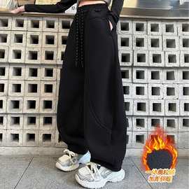 女童加绒裤子秋冬装中大童网红香蕉裤儿童女孩卫裤初中生运动裤潮