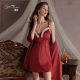 Guiruo French Sweet Lace Pajamas Deep V Gather with Chest Pad Ice Silk Nightdress Gown Home Clothes suit 4960