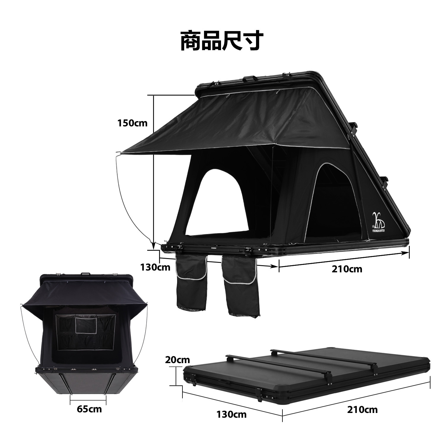 Fabricante mayorista de aleación de aluminio triangular sombrilla techo camping RV al aire libre viaje a prueba de lluvia acampamiento espeso