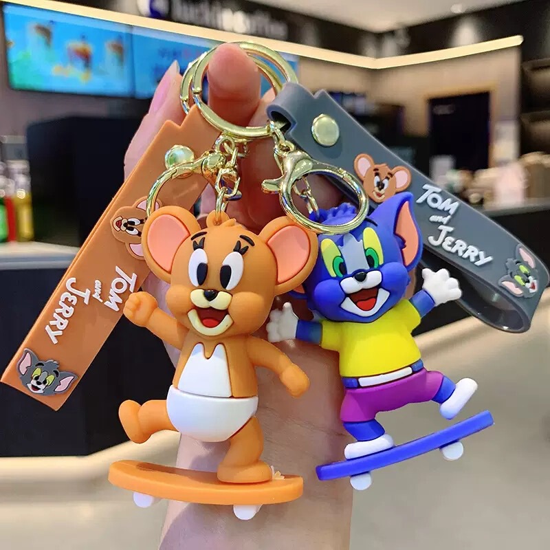 New Skateboard Tom Jerry Key Chain Chain Couple Cartoon Doll School Bag Pendant Cute Pendant Small Gift