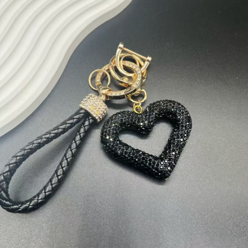かわいい高級バッグペンダント完成品 DIY クリエイティブダイヤモンドジュエリーソフト粘土レザーロープ中空ラブキーホルダー|undefined