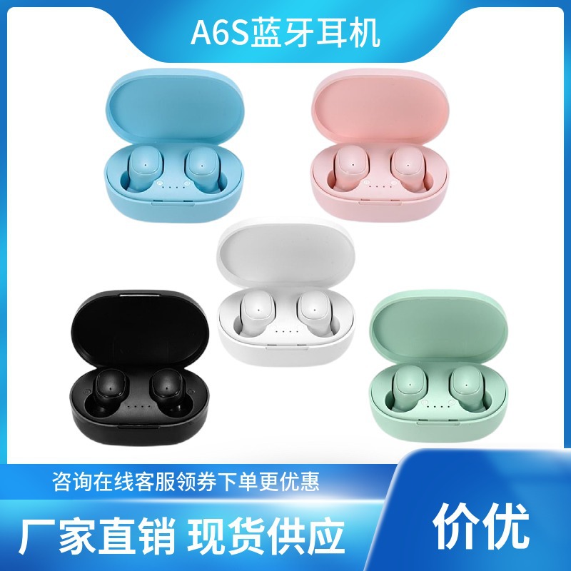 Cross-border new A6S macarons mini wireless in-ear noise reduction Bluetooth headset sports game headset factory