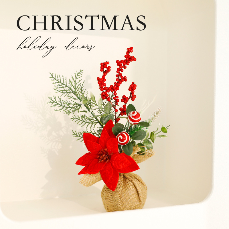 Frutas rojas de Navidad de venta transfronteriza decoración de lienzo decoración de árbol de Navidad decoración de escena decoración fábrica de decoración cabello recto