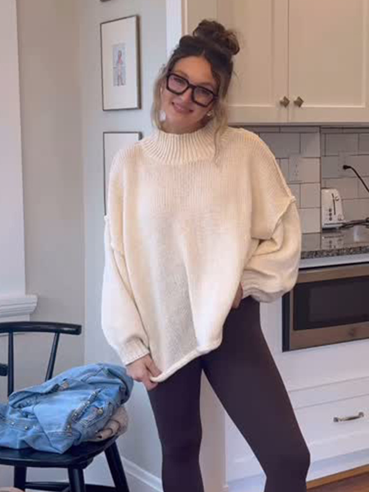 Temperamento de moda simple viento de cuello alto hilo empalme suéter de cabeza para mujeres 2025 otoño y invierno nuevo estilo europeo y americano transfronterizo