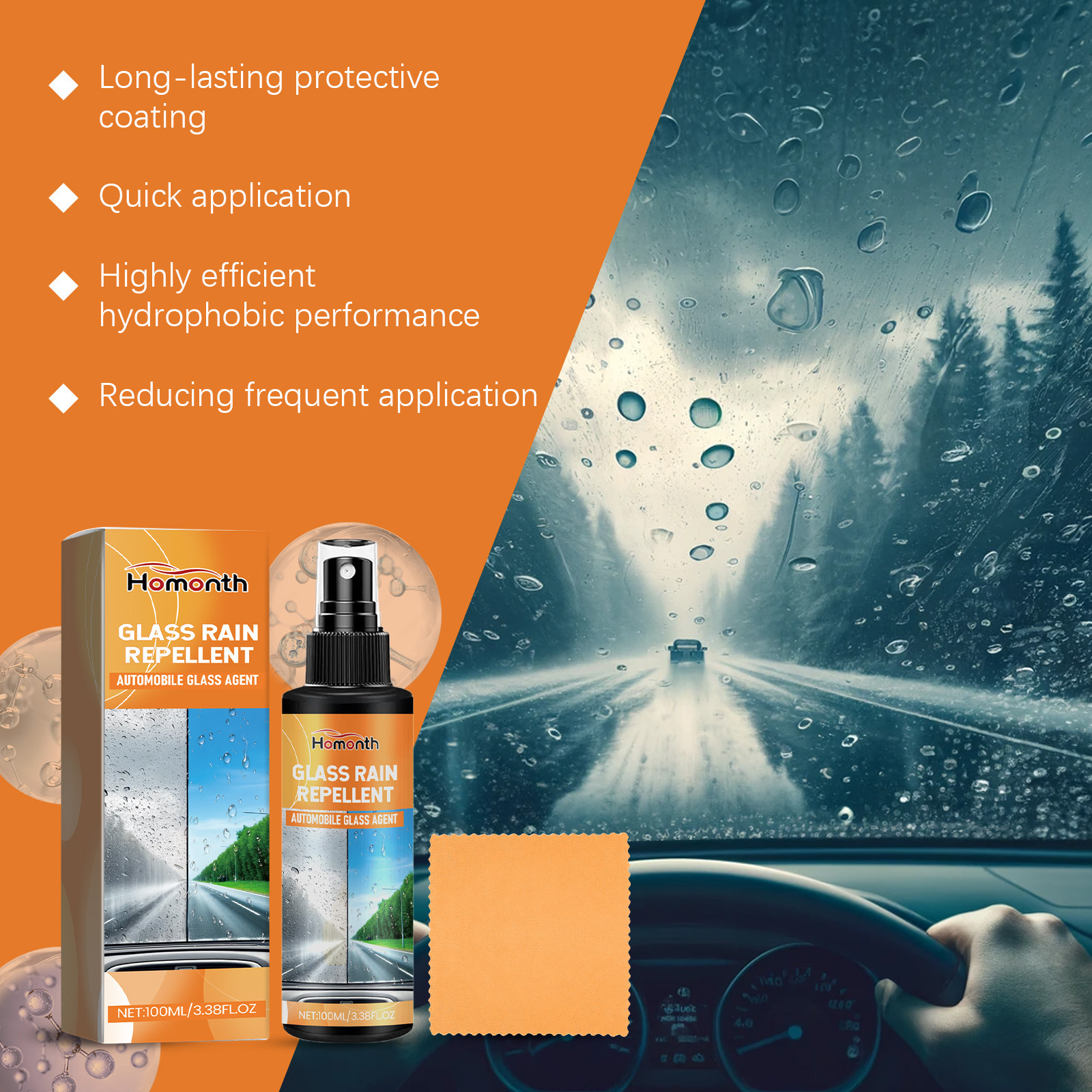 Homonth Car Glass Rainproof Agent Car Windshield Rainproof Waterproof Car Glass Anti-Fog Spray
