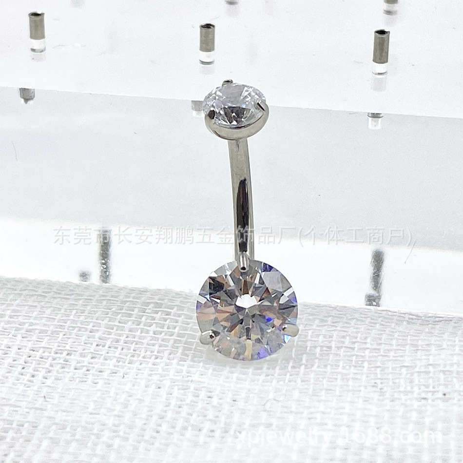 G23チタン合金三爪二頭ジルコン内ねじ臍釘F136超フラッシュ円形ジルコニウム内歯臍環チタン