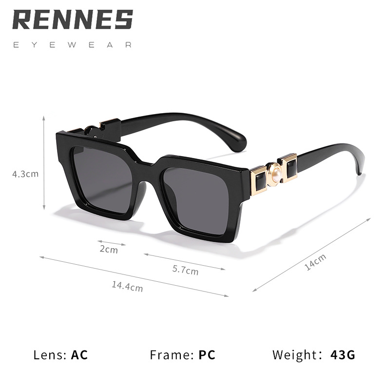 Gafas de sol cuadradas europeas y americanas transfronterizas accesorios de perlas de moda para hombres y mujeres Gafas de sol blancas a prueba de rayos UV