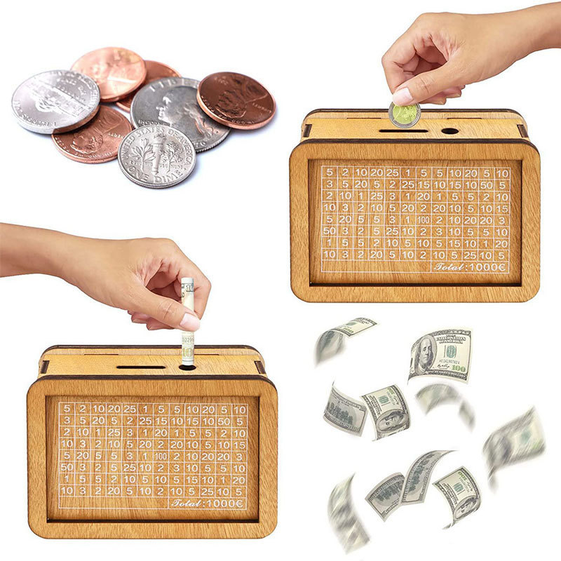 国境を越えた爆金Money Box with Counter木製貯金箱小銭貯金箱木製工芸品|undefined