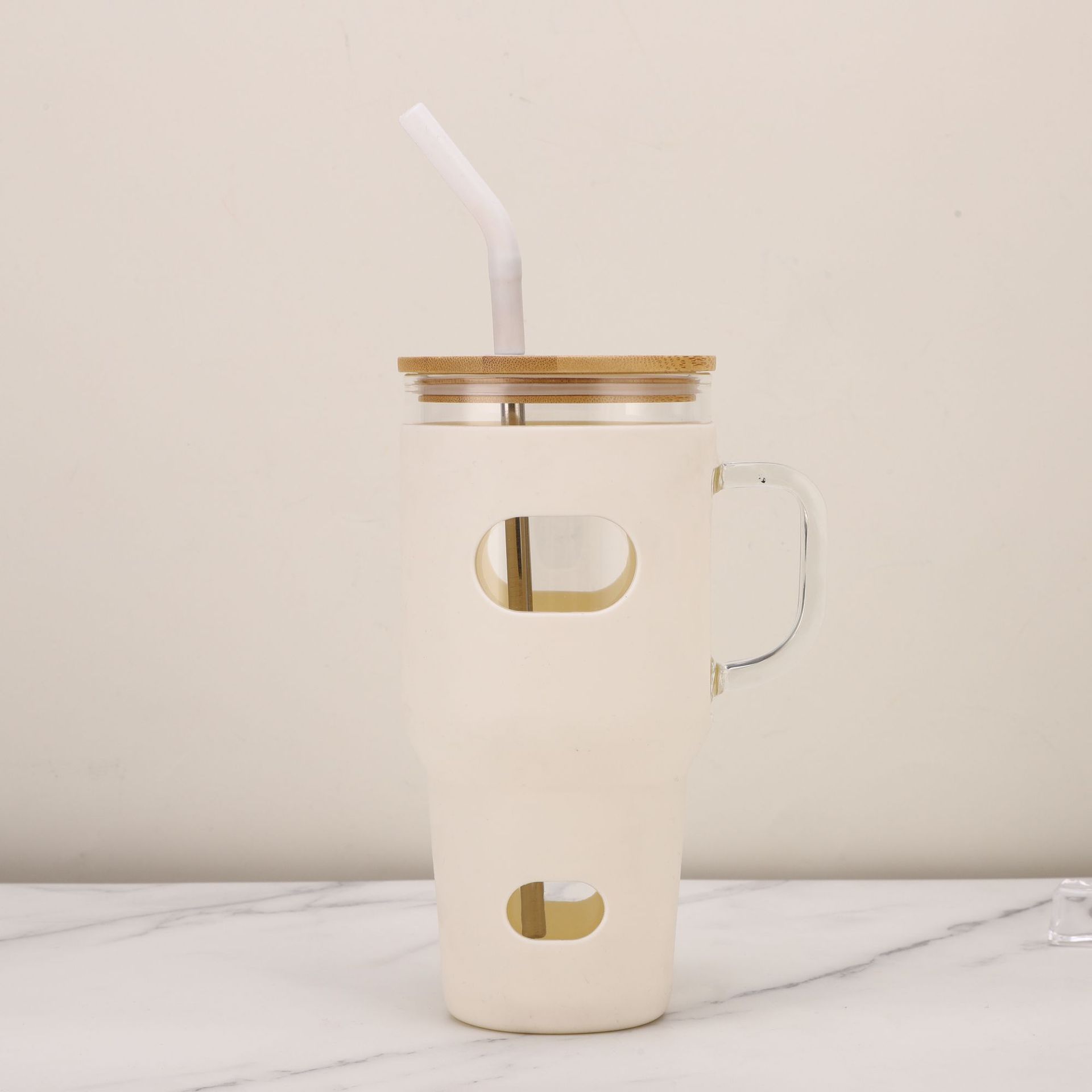 Paso-en 32oz taza de helado taza de paja de vidrio de comercio exterior cubierta de cuero taza de coche taza de café de gran capacidad taza de mango de coche