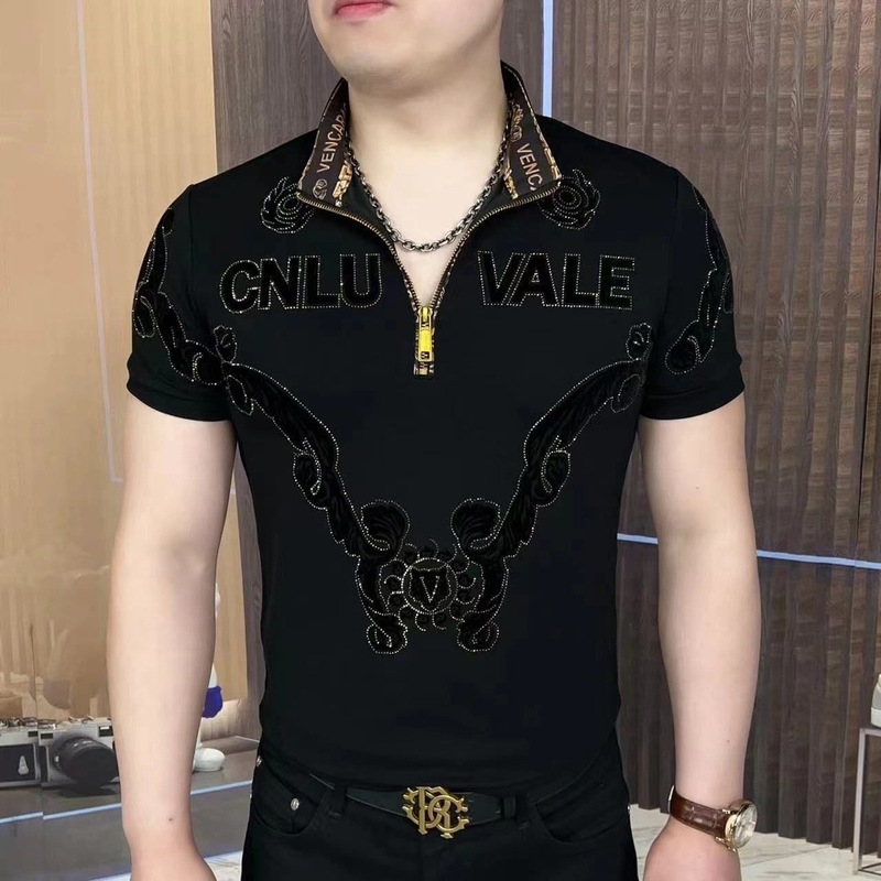 立襟氷糸半袖tシャツ男性青年潮牌半ファスナーが冷えています。|undefined