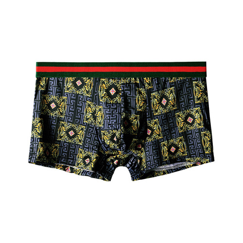 Men's Ice Silk Underpants Men's Antibacterial Crotch Comfortable Breathable Ultra-Thin Style Four-Corner Pants Men's Printed Straight Leg Pants