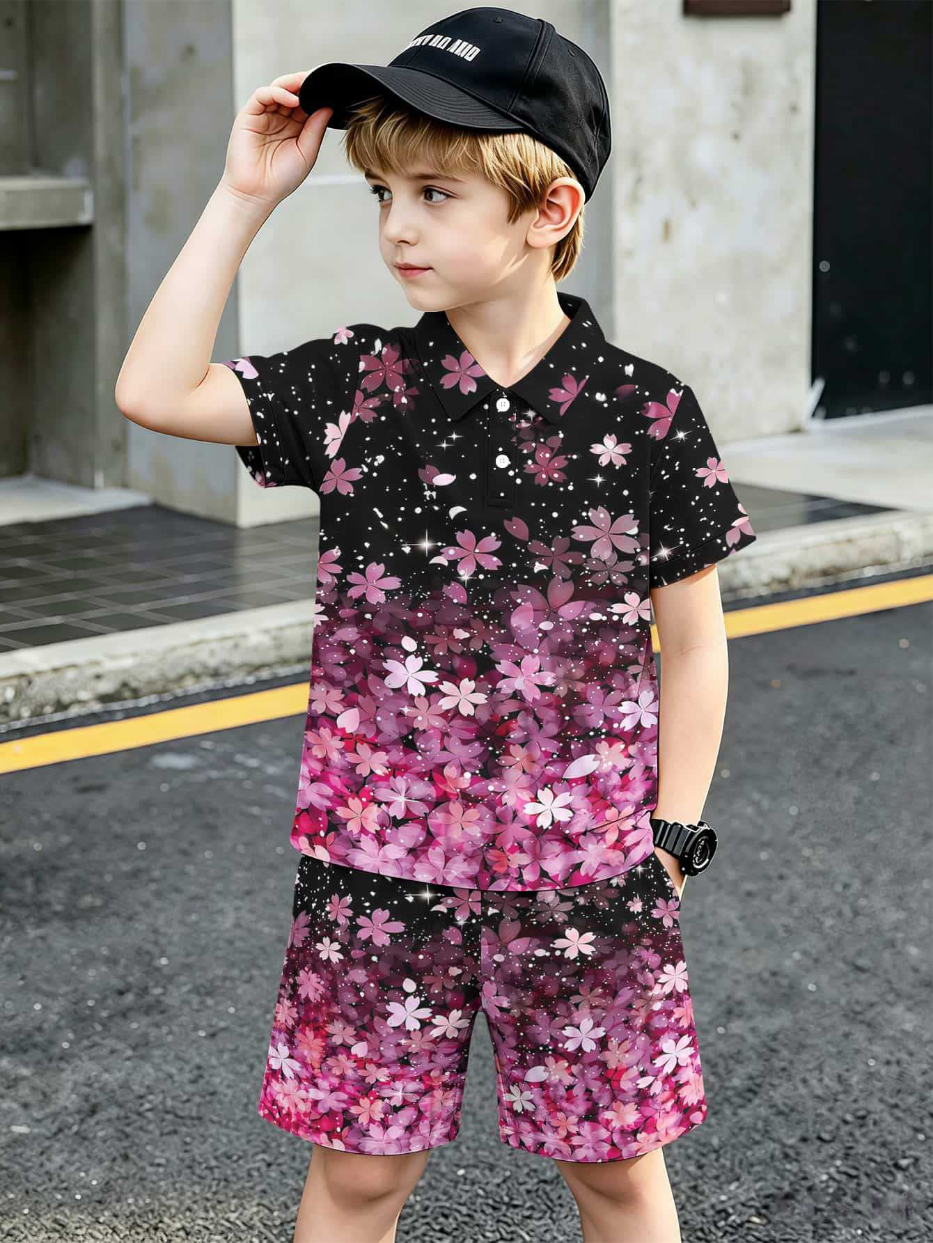 Boys T-shirt And Shorts Set With 3d Printed Design_voghion.com