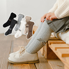 Children's tights with interlocking ribbing, medium-thick cotton, double-needle striped, macramé gold thread butterfly bow, wholesale children's leggings socks