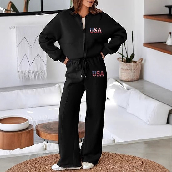 Women's 2-Piece Casual Outfit Workout Hoodie Sweatshirt with Sweatpants Travel Airport Tracksuit Set