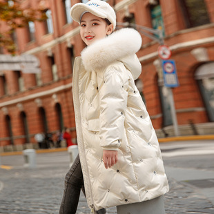 Abc Medium and Large Kidsren's down Jacket Girls 2024 New Kidsren's Medium and Long Style Thickeneded No-Wash Winter Jacket