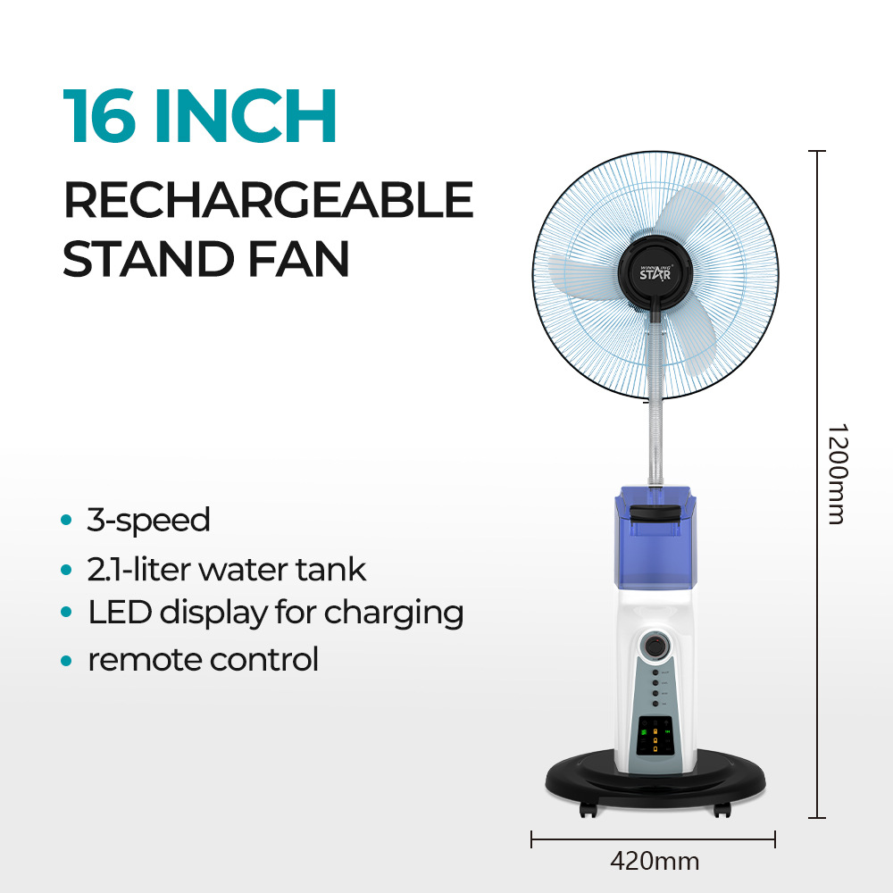 Winningstar transfronterizo exclusivamente para ventilador de spray de tres velocidades recargable de 16 pulgadas con pantalla LED Stand Fan