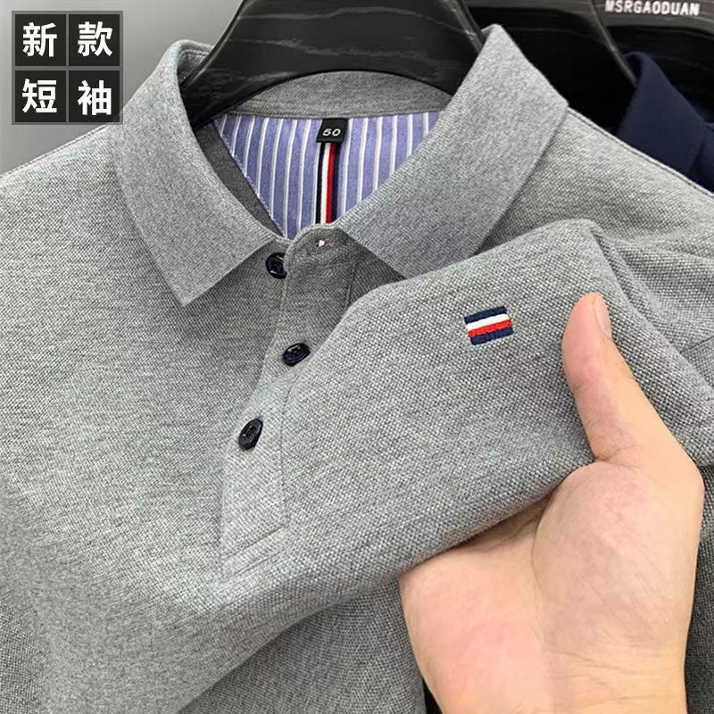 2024 New Golf Minimalist Embroidered Lapel Short Sleeve Polo Shirt Men's Top Summer Collar T-Shirt American Style