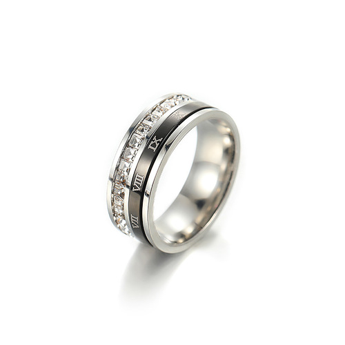 Korean version of cross-border titanium steel ring for women niche star-studded diamond rotatable Roman numeral ring stainless steel jewelry