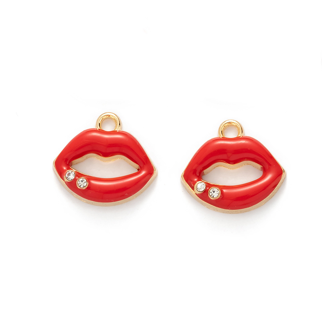 Enamel, Inlay Design 10 PCS/Package Alloy Rhinestones Lipstick Lips