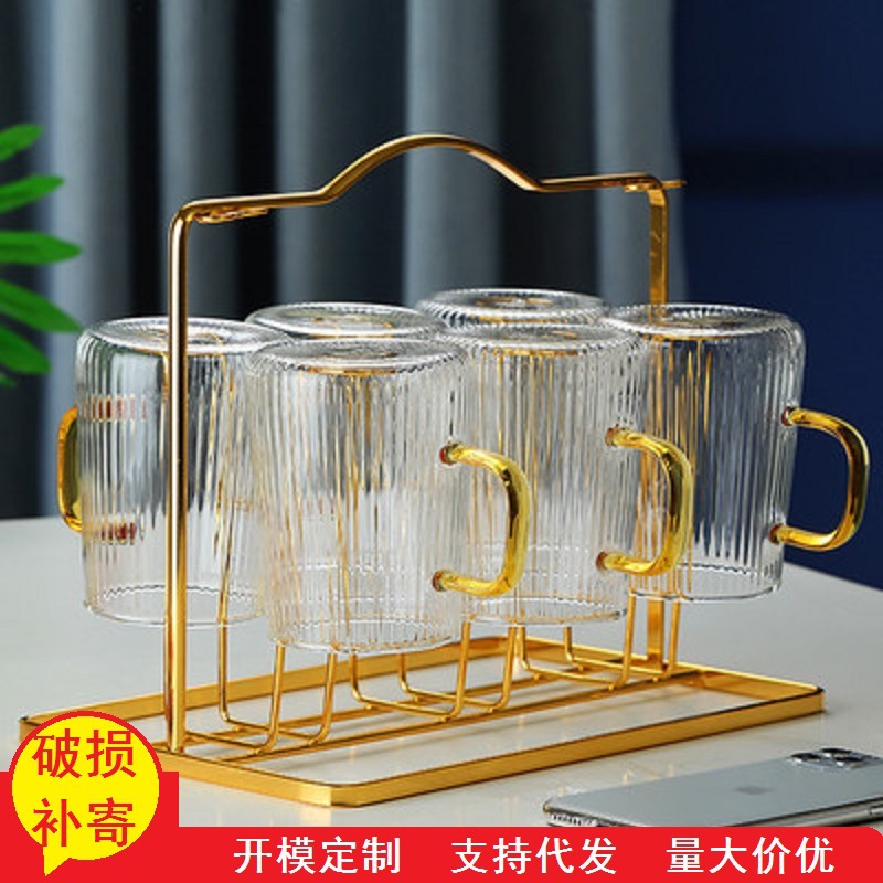 Taza de metal rack drenaje taza del hogar rack de almacenamiento sala de estar luz lujo creativo estilo europeo estante de la taza de cristal