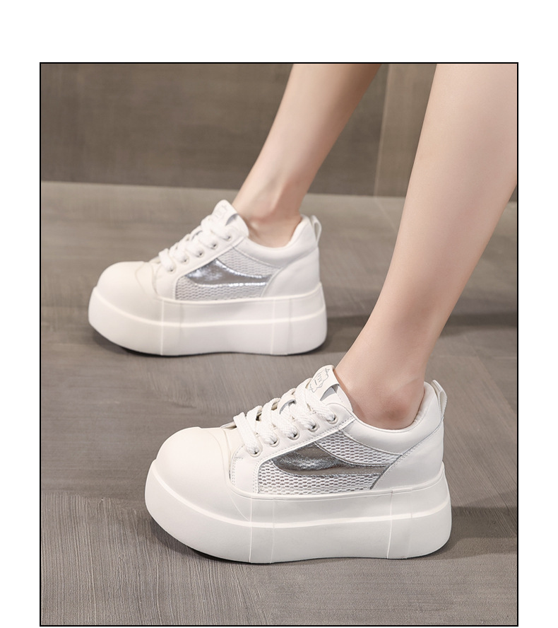 Giày sneaker nữ đế dày tăng chiều cao phong cách thể thao trắng basic — Bạc trắng chi tiết 15