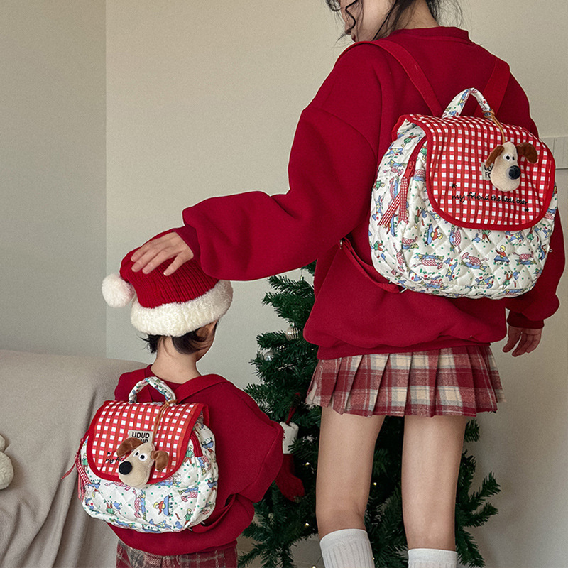 Mochila cosida coreana otoño e invierno nuevo estilo bordado a cuadros mochila pequeña para niñas fuera de la calle mochila de algodón para padres e hijos bolsa de mamá