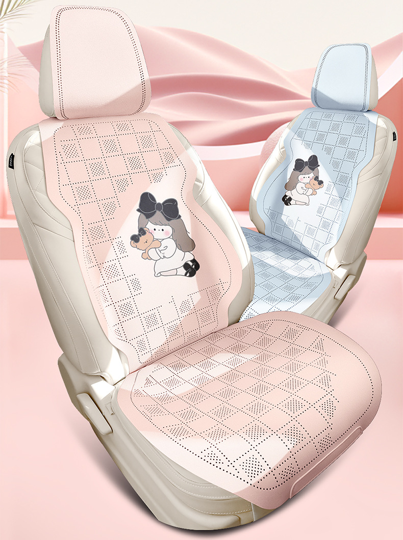 Cross-Border Car Seat Cushion Set, Faux Suede Leather, Three-Piece Semi-Cover, Breathable Perforated, Universal for All Seasons, Faux Leather Seat Cover