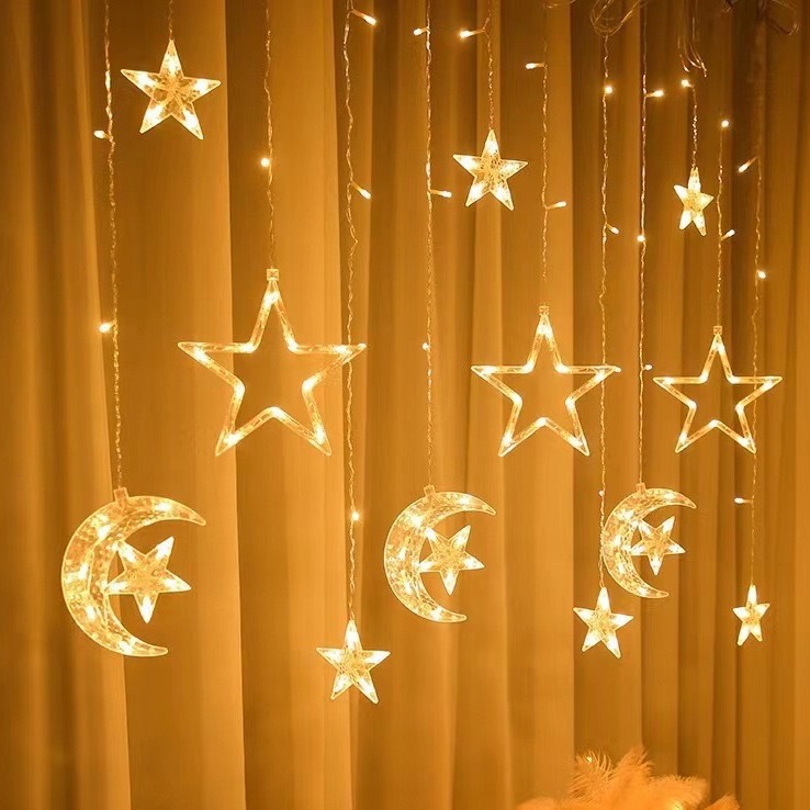 Led Solar String Lights Curtain Lights Star Lights Christmas Outdoor Holiday Atmosphere Decorative Lights Lanterns Star-Holding Moon Lights