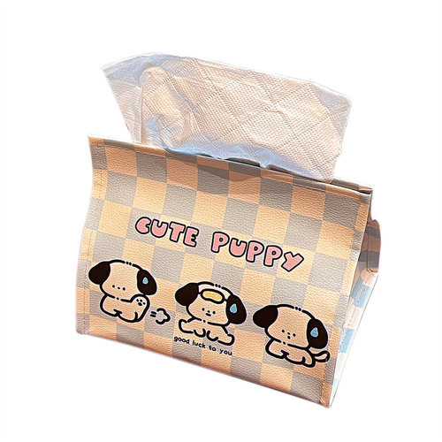 Teng Yi Original Cute Cartoon Home Use Facial Tissue Box with INS Style Leather Texture Tissue Storage Bag Car Mount Tissue Box Wholesale