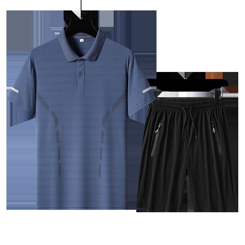 Camiseta de polo de hombre de verano con solapa casual camiseta de manga corta fría delgada camiseta de secado rápido pantalones cortos de dos piezas al por mayor