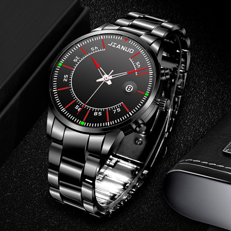 Reloj de correa de acero de negocios para hombres de comercio exterior Escala de moda con calendario reloj de cuarzo de aleación reloj de oro grande creativo de moda coreana