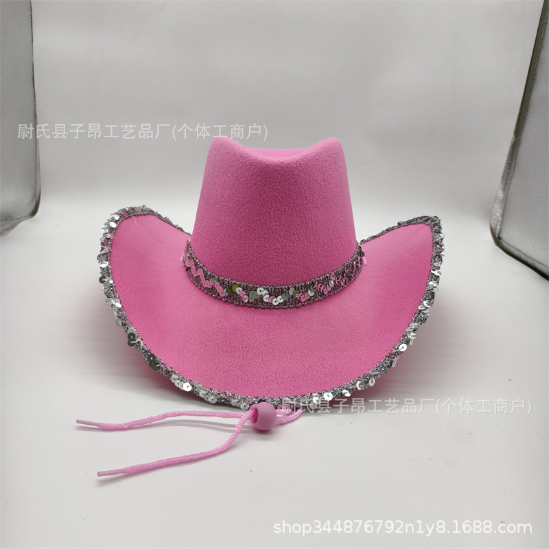 Factory Direct Ball Party Silver Dick Edge Cowboy Hat Pink Western Fancy Dress Cowboy Hat