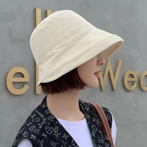 New Women's Wide Brim Fisherman Hat Korean Style Instagram Trendy Face-Smaller Bucket Hat Face Cover Sun Hat Sunshade Hat