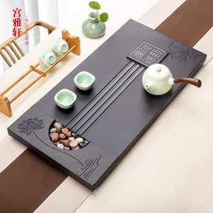 乌金石茶盘家用现代简约天然石头茶海整块黑金石茶盘刻字