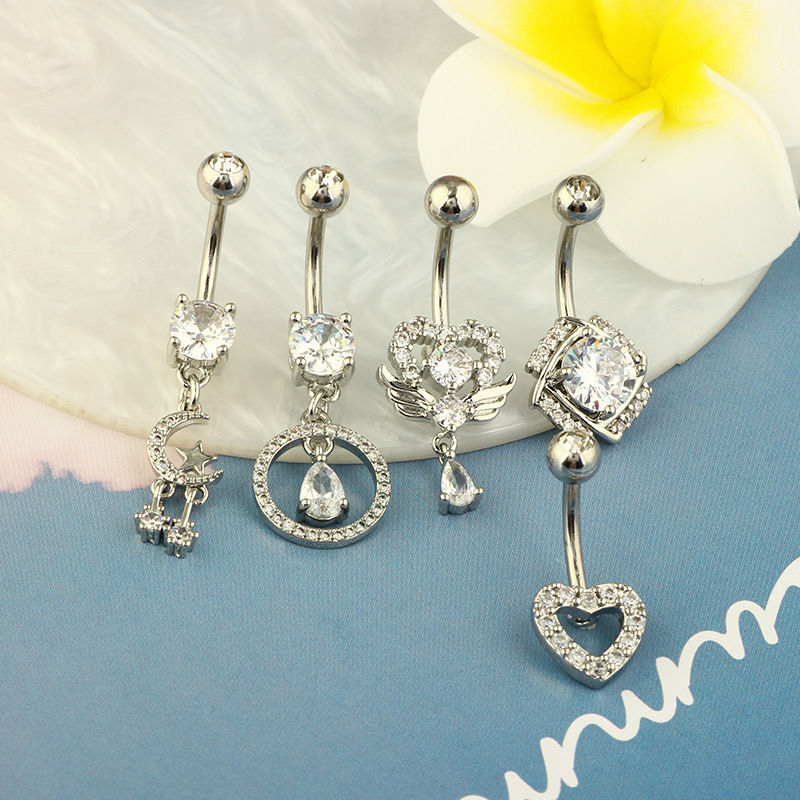 Geometric Flower Navel Ring 5 Pieces Set Stainless Steel Belly Button Jewelry Hip Hop Style detail image 7