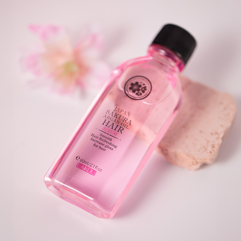 跨境LAIKOU日本櫻花阿甘油護髮精華60ml頭髮護理英文包裝批發