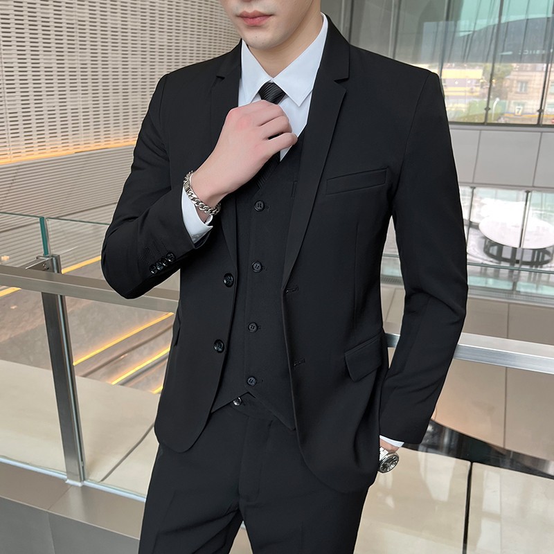 남성 슬림 3피스 정장 비즈니스 정장 한국 스타일 트렌디 신랑 들러리 웨딩 드레스 재킷