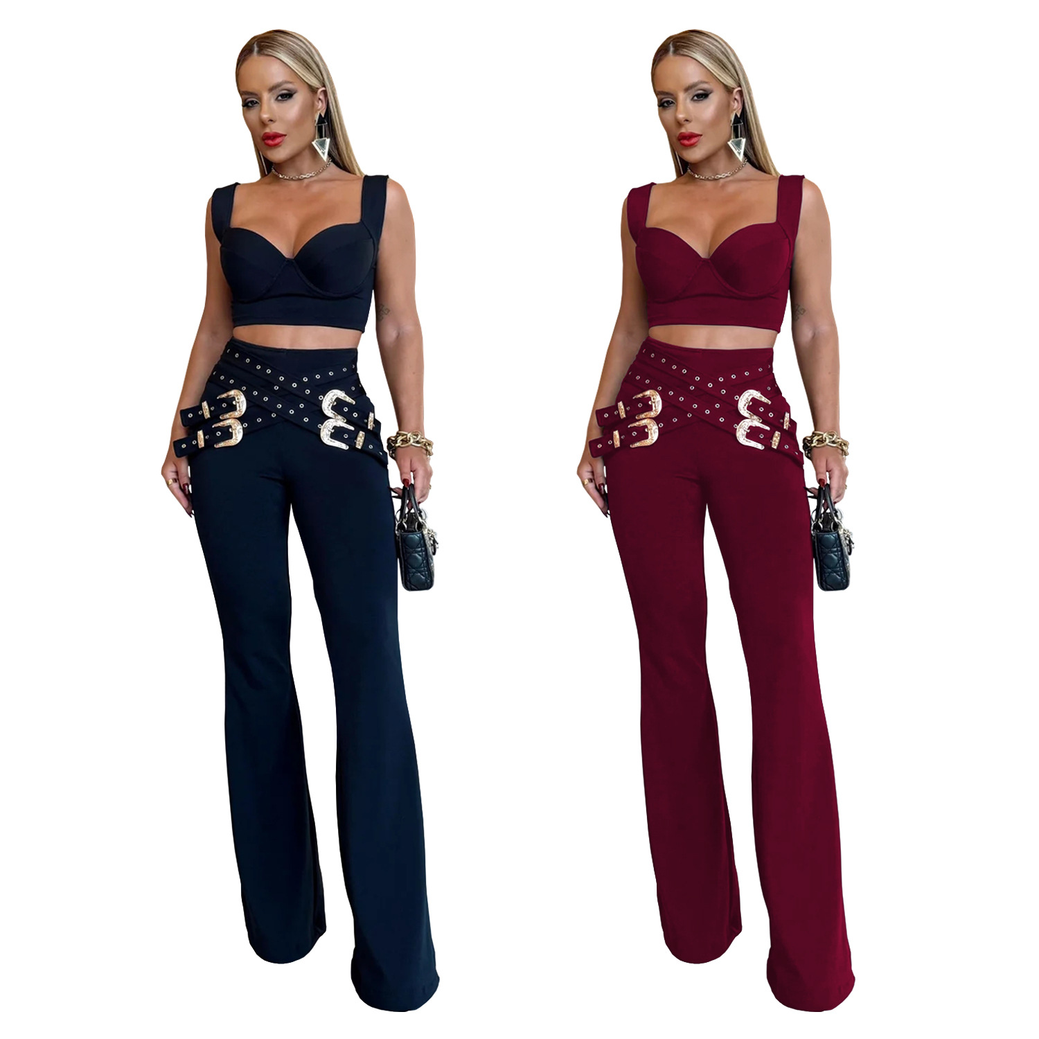C7540 Aliexpress transfronterizo amazon ropa de moda europea y americana, ropa de mujer casual sexy, blusas de botón de ojos, pantalones largos, set