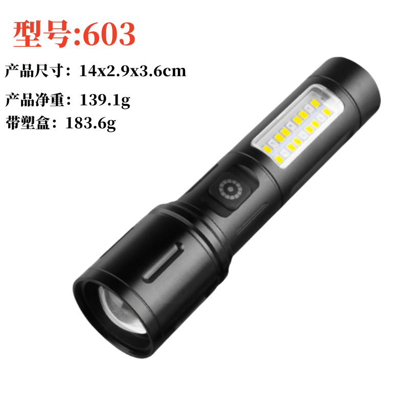 Linterna de Mano Transfronteriza, Nuevo Modelo, Luz Potente, Portátil, Mini, Multifuncional, de Aleación de Aluminio, con Zoom Telescópico, Recargable